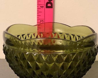 Indiana Green Mount Vernon Diamond Point Footed Glass Bowl