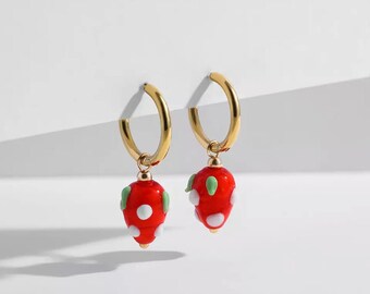 Ceramic Strawberry Huggie Earring