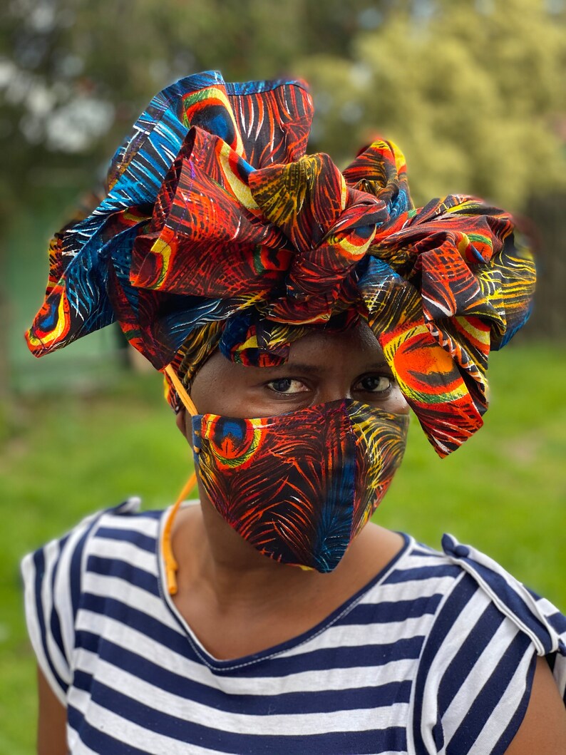 Ankara Face Mask and Head Wrap Set African Wax Print Head | Etsy