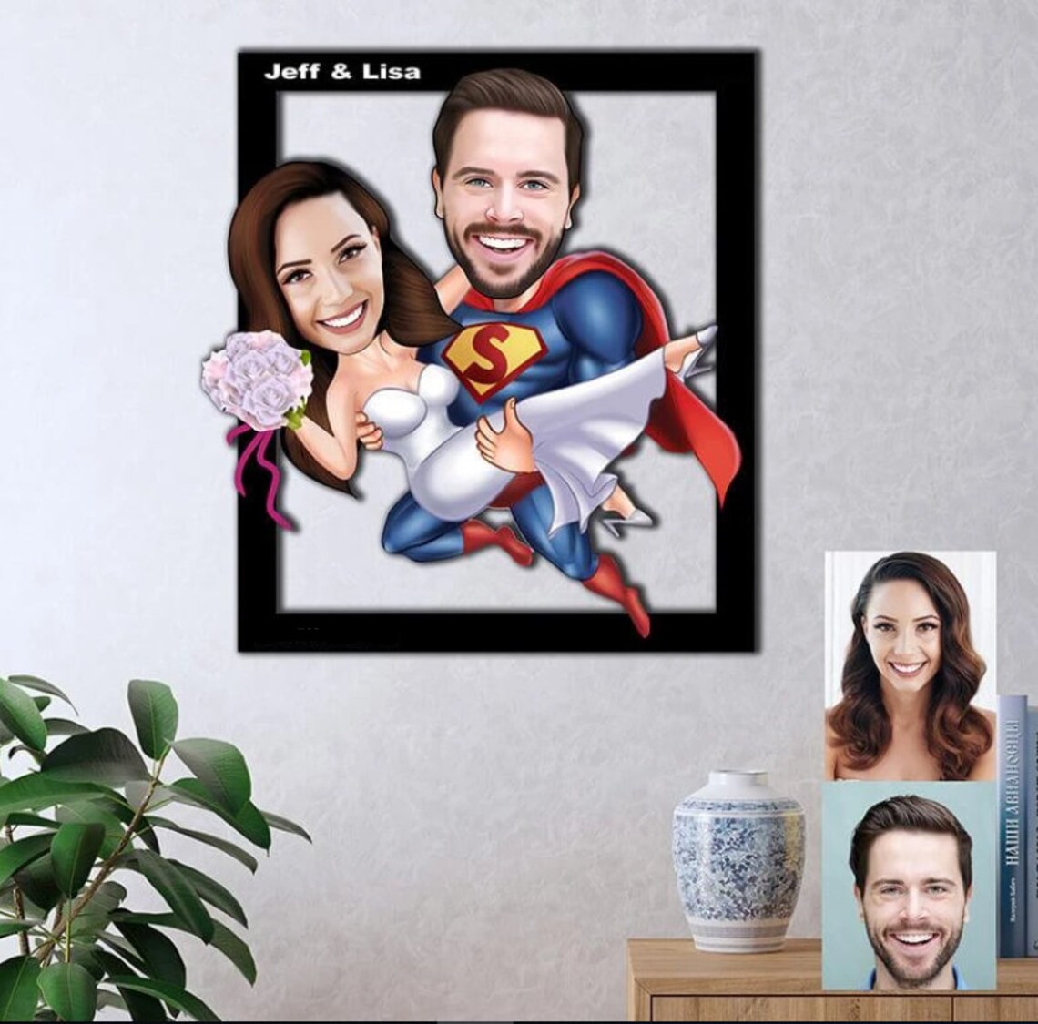 Custom Caricature Wooden Wall Art Make Your Special Moments Etsy