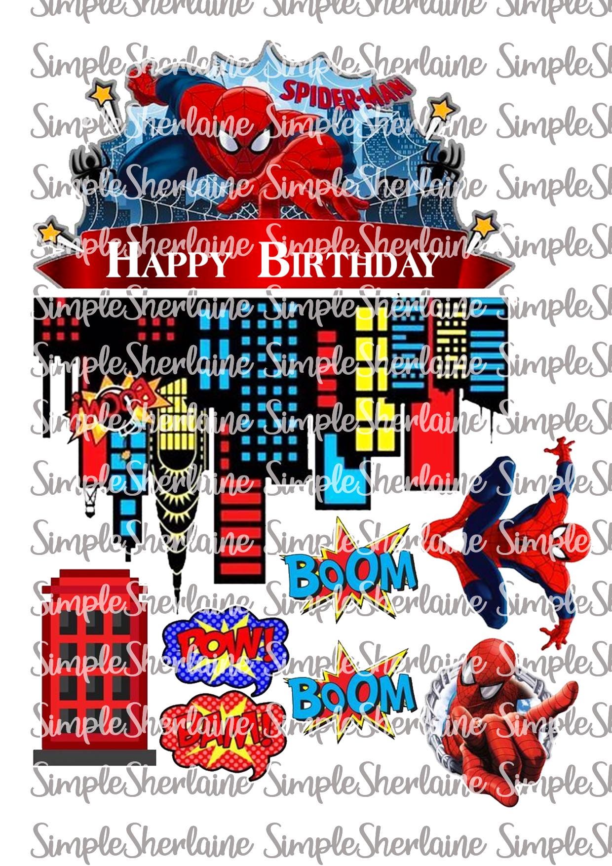 Spider superhero Printable Birthday Cake topper set digital copy for edible and card printing