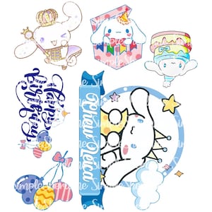 Niedliches weißes Kaninchen Cartoon Charakter Cinna Geburtstag Printable Topper Digital Copy