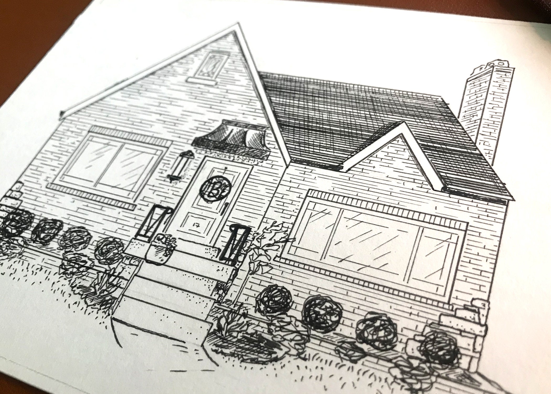 Custom Hand Drawn House in Black and White Ink. - Etsy