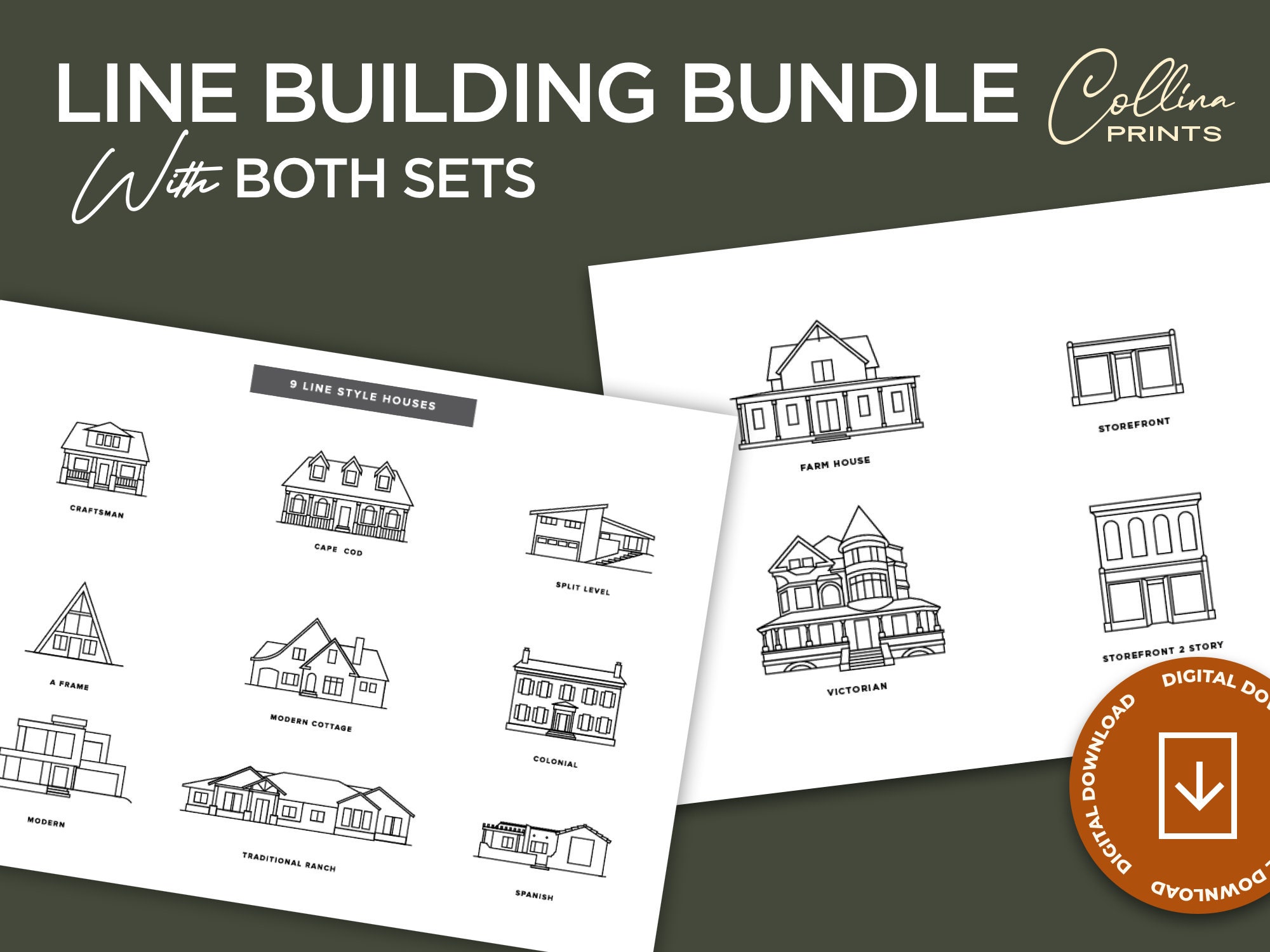 Line Building Bundle Pack - 11 Houses 2 Storefronts - Etsy Australia