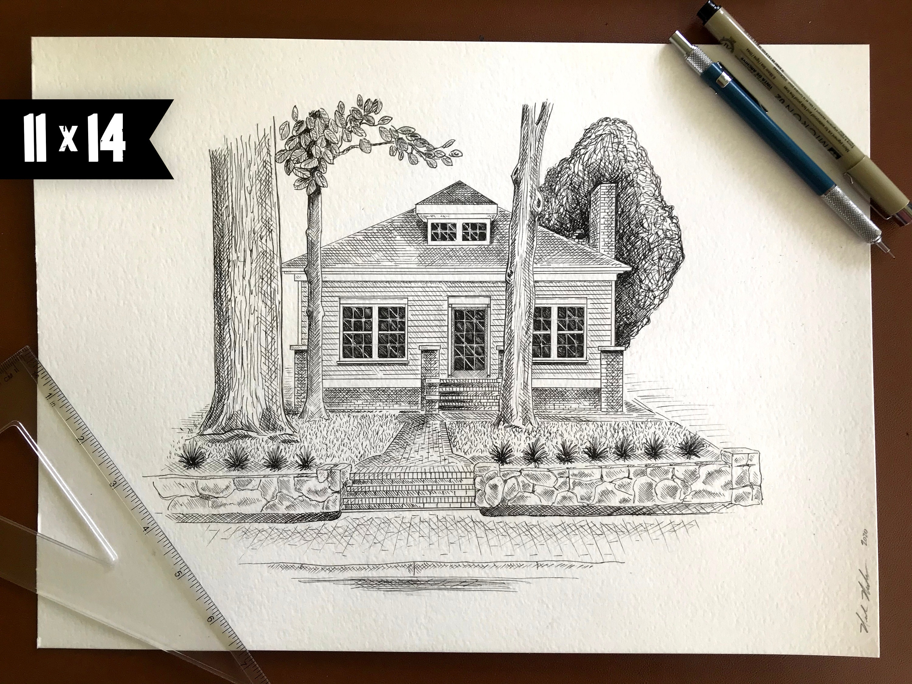 Custom Hand Drawn House in Black and White Ink. - Etsy