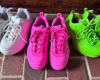 Lot of (3) Berness US Women’s Size 6 - Platform Sneakers White Pink Neon Green