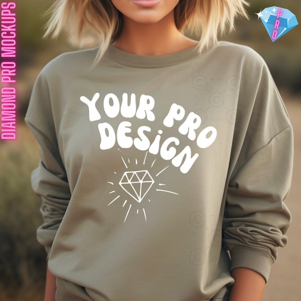 Khaki Jerzees 562MR MOCKUP Unisex Nublend® Mock Up Crewneck Mock for Print On Demand EASY to Use on Canva for POD Designs Outdoor Aesthetics