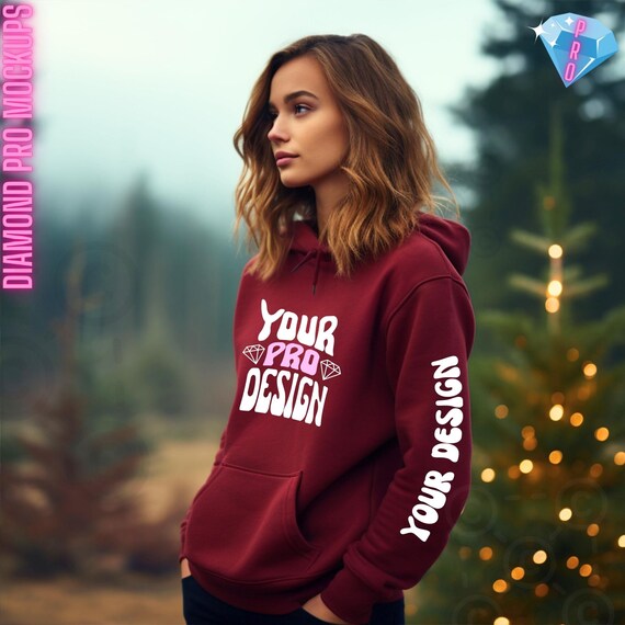 Sleeve Hoodie MOCKUP Maroon Gildan 18500 Hooded Sweatshirt Mock Up Autumn Sweatshirt Mock Up Nature Background Female Model Mock Arm Etsy