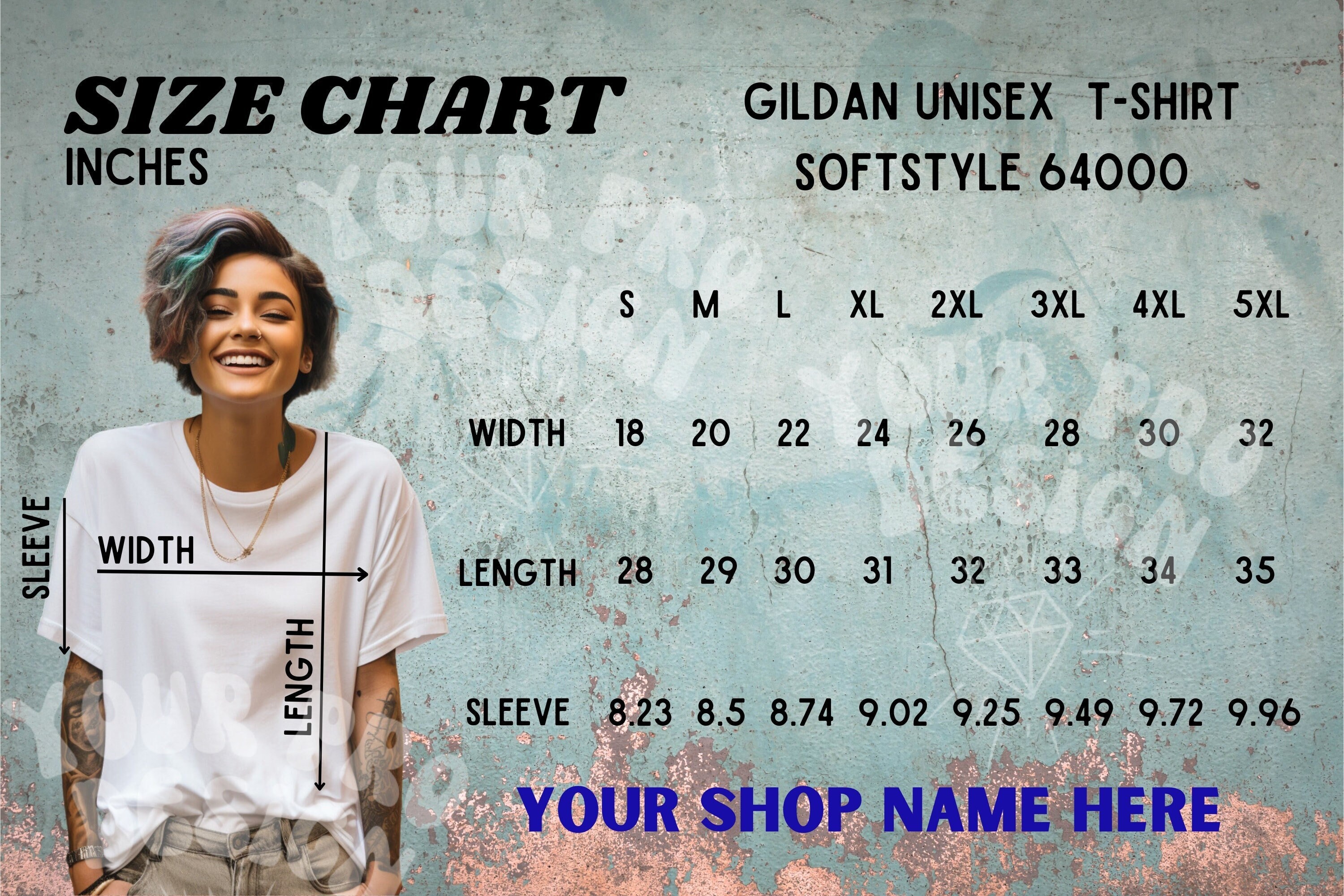 Gildan 64000 SIZE CHART Gildan Soft Style Size Chart Unisex Gildan T