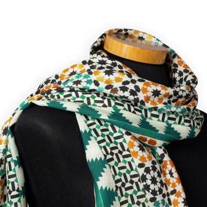 Islamic geometry scarf featuring mosaic tiles from the Alhambra Palace in Spain, 71x25 inch large shawl, 100% modal fabric