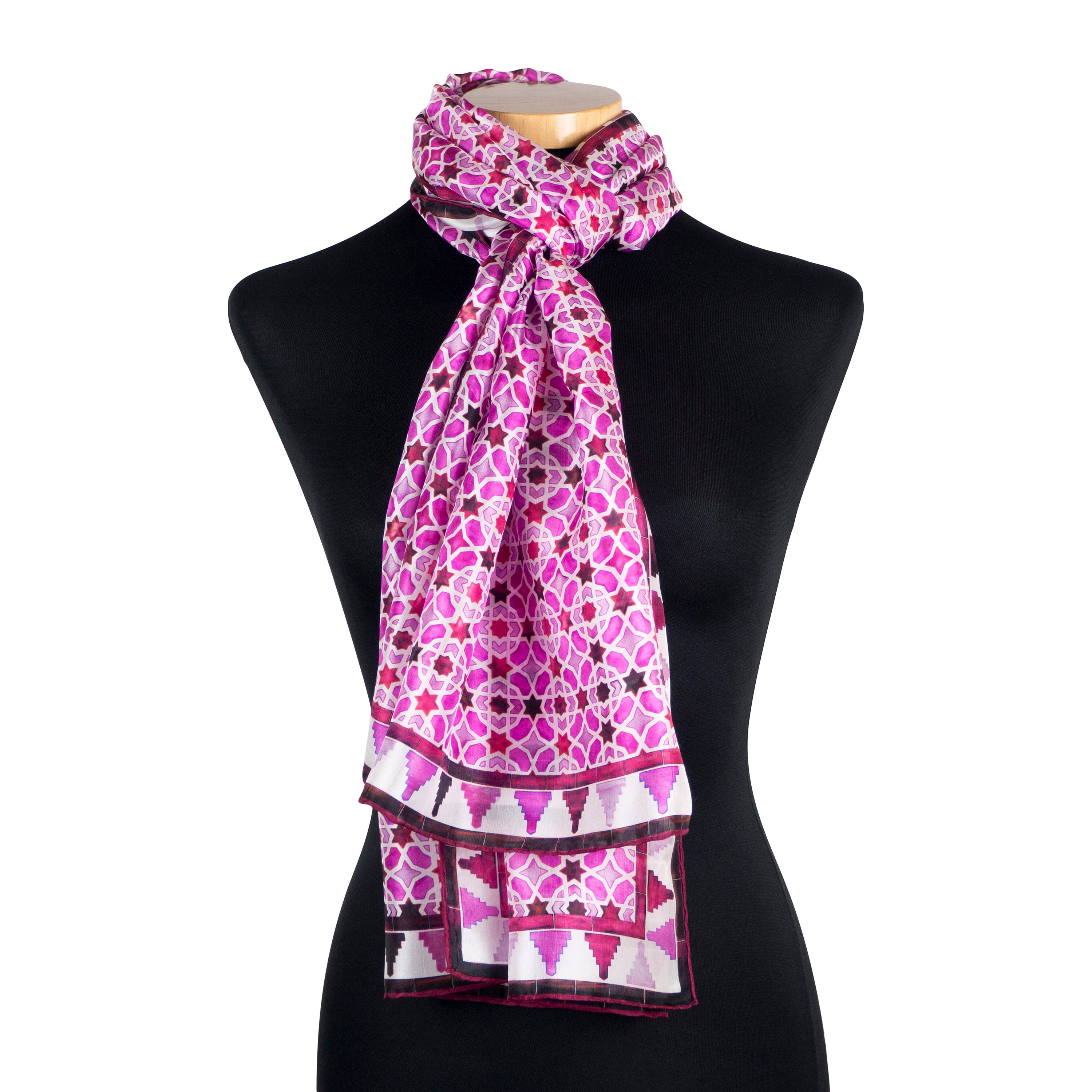 Geometric Silk Scarf With Arabesque Print Spanish Tile - Etsy
