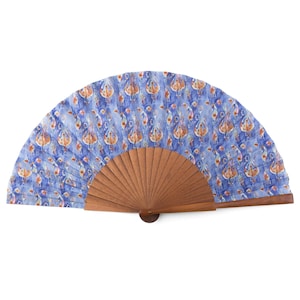 Handgefertigter Blauer Faltfächer aus Seide mit Bocapi Holz | Handwerker Spanischer Fächer | Elegantes und leichtes Accessoire für besondere Anlässe
