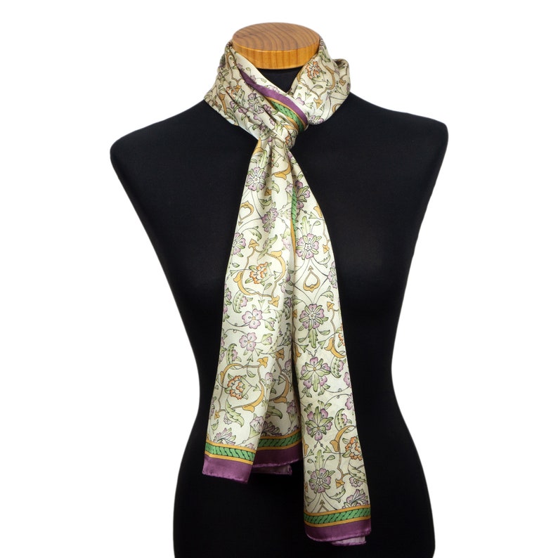 Satin Silk Scarf With Floral Print, Hand Painted Pattern Inspired by ...