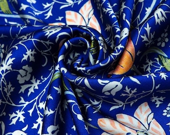 Floral Silk Scarf with Ottoman-Inspired Botanical Design, Luxury Satin Silk Foulard or Shawl, Perfect Gift for Women