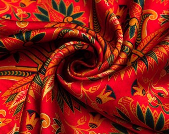 Roter Seidenschal mit Blumenmuster für Damen und Herren, inspiriert vom Jugendstil, eleganter Schal, luxuriöser Seidenschal für Hals und Kopf.