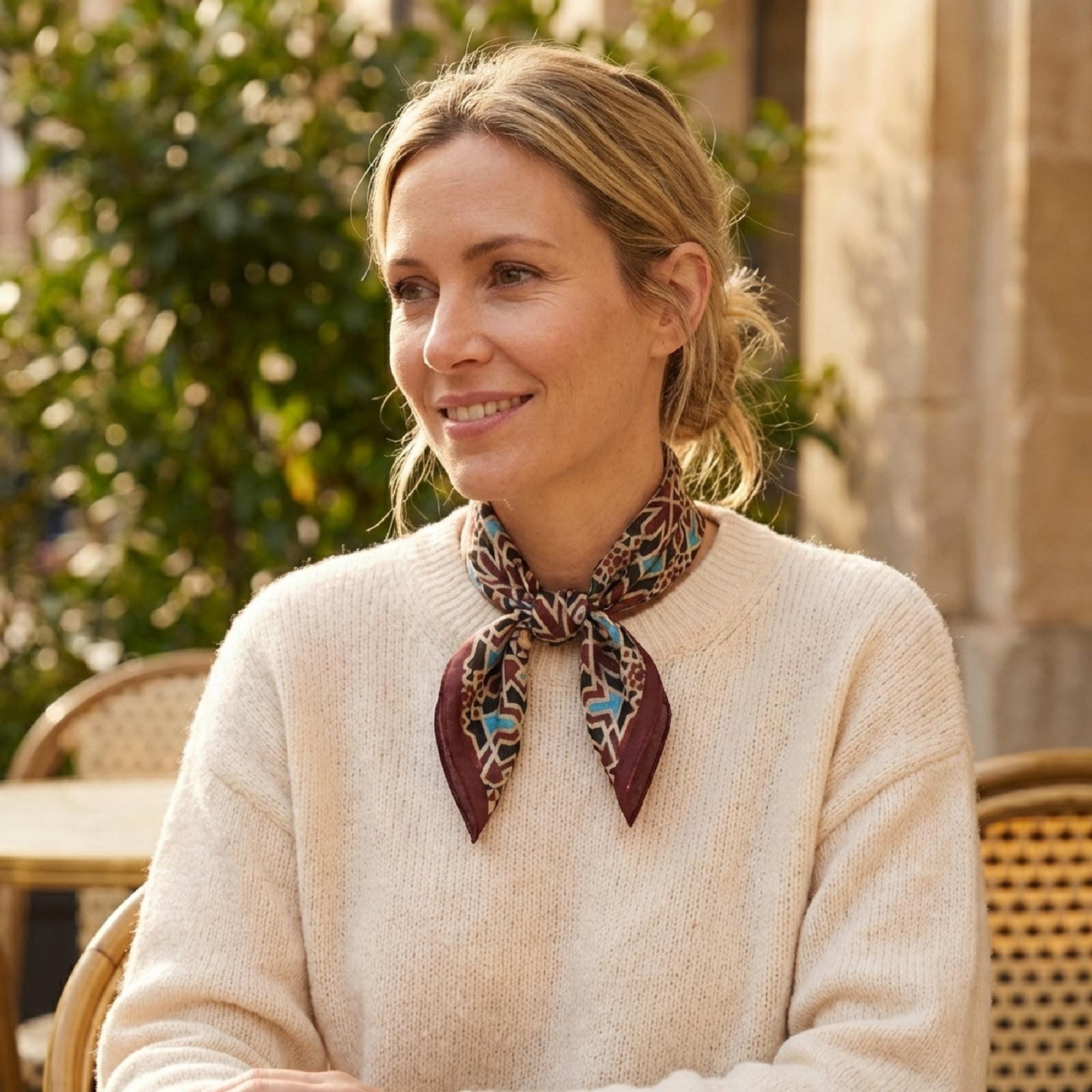 Square Scarf Silk With a Moroccan Geometric Star Lattice, Habotai