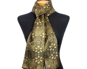 Olijfgroene zijden sjaal met Art Nouveau geïnspireerde print, Elegante foulard voor mannen en vrouwen, 71 x 25 inch grote sjaal, Doordacht cadeau voor haar