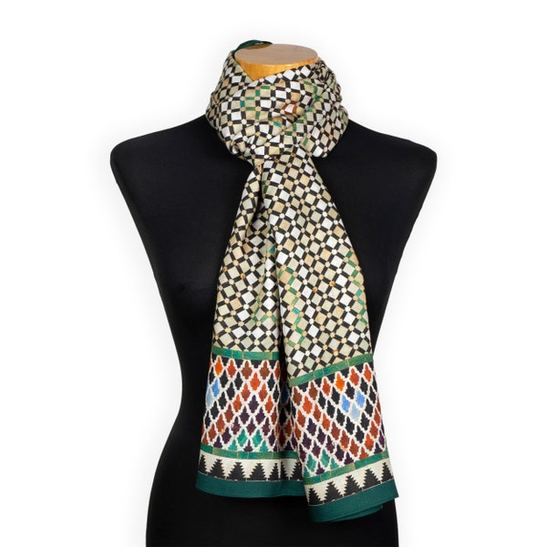 Islamic art inspired neck scarf, Large shawl featuring islamic art print from the Alhambra of Granada, 100% modal fabric, 180 x 65 cm