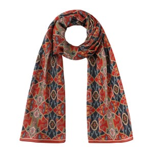 Blue and red scarf for men&#39;s and women&#39;s inspired by Islamic Art mosaic tiles, Large neckerchief with moorish art, Big shawl made of modal