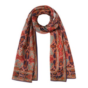 Floral Print Scarf with Bukhara decorative pattern – Vintage-Inspired Ottoman Design Wrap, Elegant Lightweight Shawl, 71x25,5 inches large