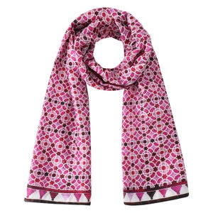 Pink Geometric Silk Scarf with Islamic Art Inspired Patterns, Luxury Fashion Wrap, Lightweight Shawl, Handcrafted Accessory for Women