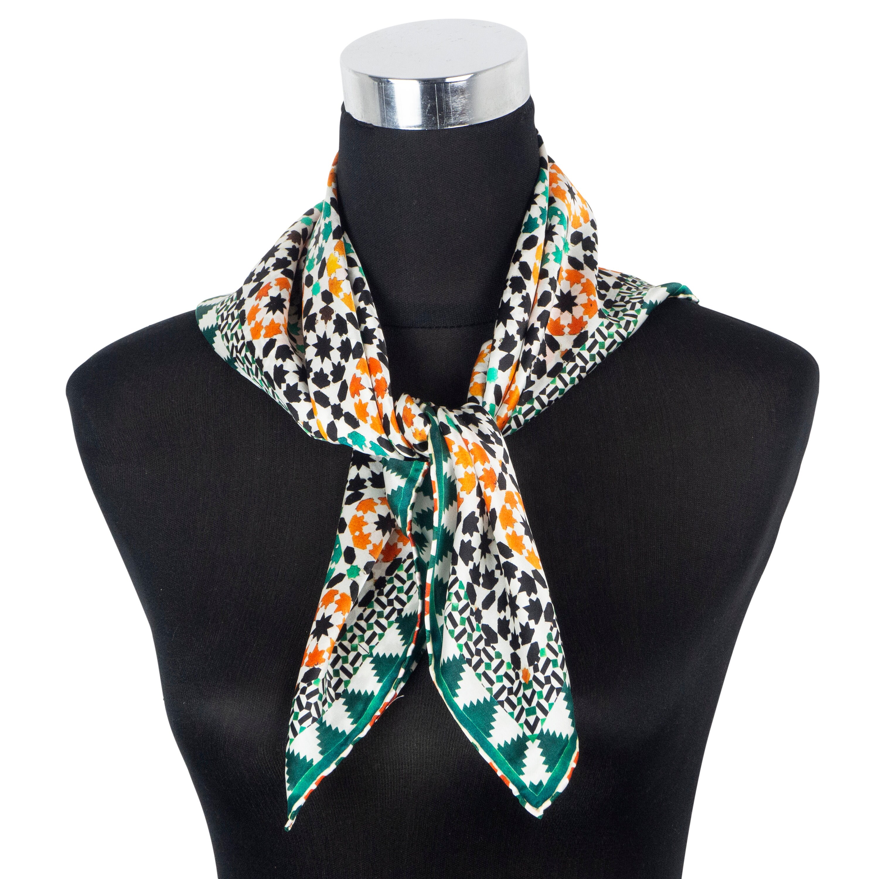 Silk Square Scarf With Spanish Tiles Print, Silk Hair Wrap With