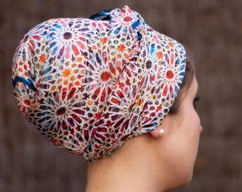 Colorful silk scarf for women, Head scarf for her, Islamic art design, Long shawl scarf, Cute neck scarf, Lightweight, Gifts for mom
