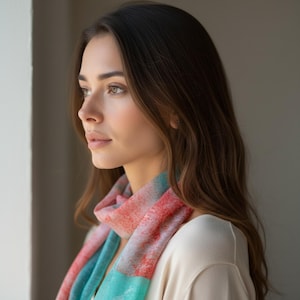 Pañuelo de seda para mujer con estampado de acuarela de inspiración mediterránea, 200 x 65 cm