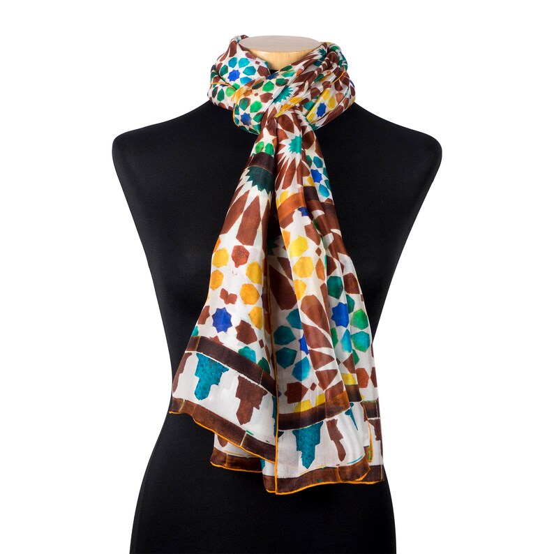 Silk scarf for women Silk head scarf with Moroccan mosaic Etsy