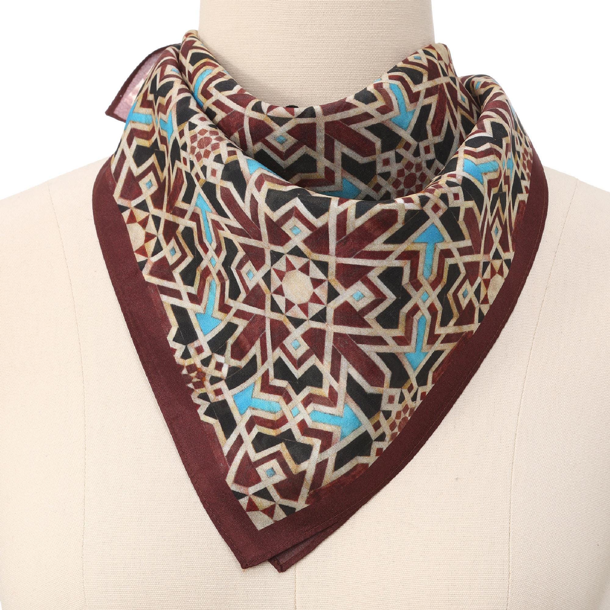 Square Scarf Silk With a Moroccan Geometric Star Lattice, Habotai