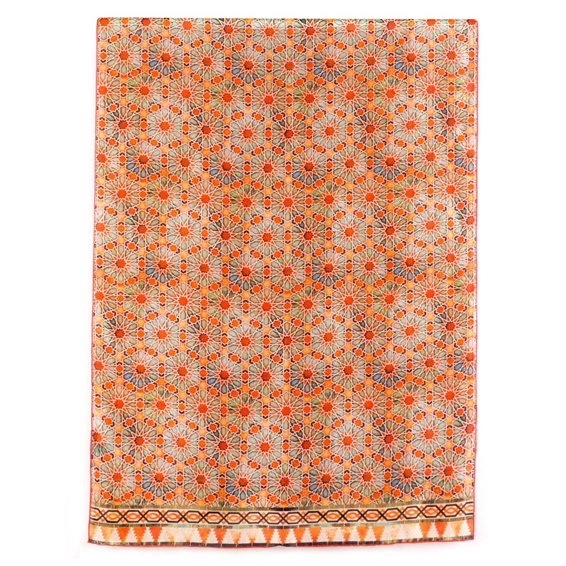 Silk Scarf for Hair, Large Head Scarf, Spanish Tile Print Head Wrap