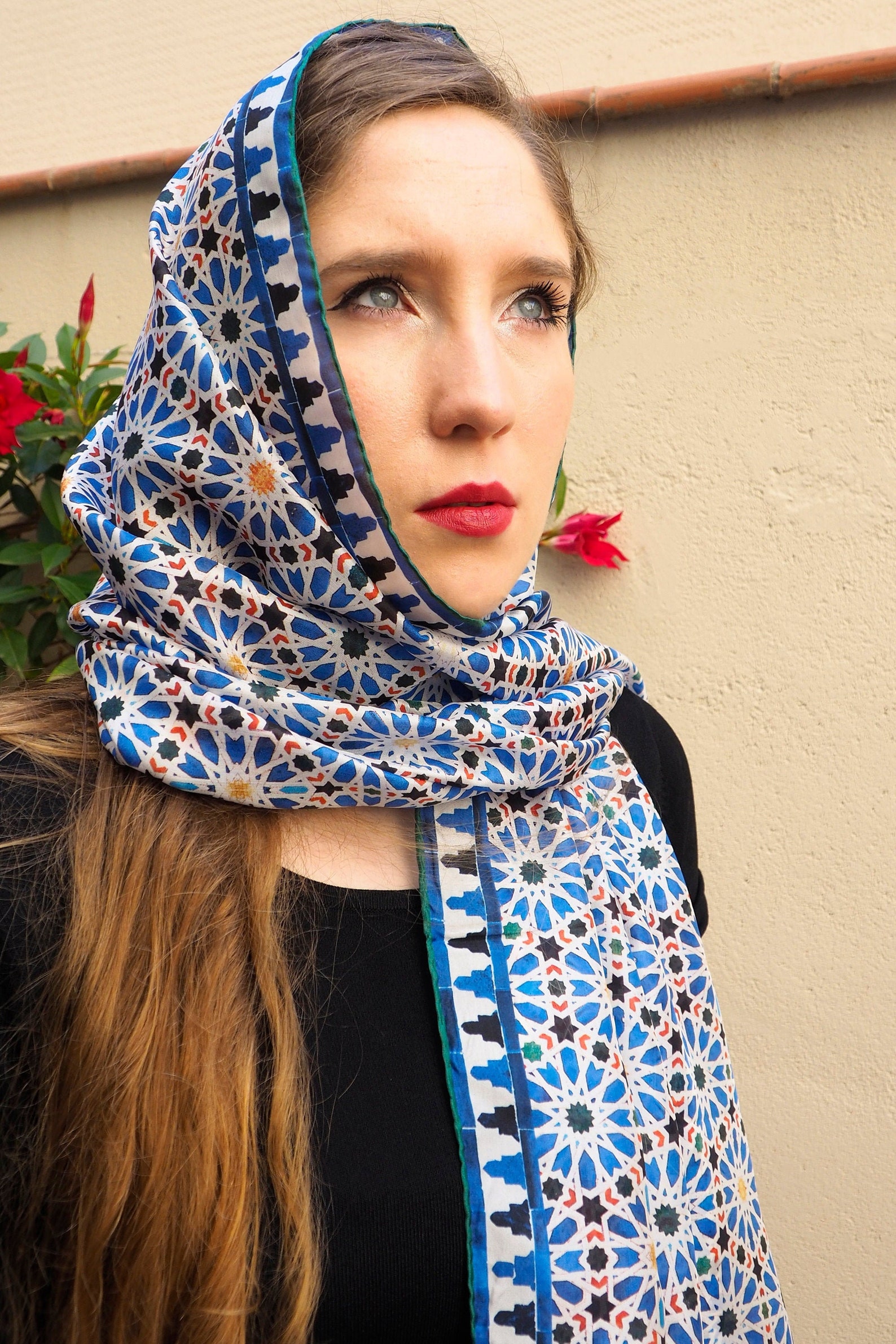 Silk Head Scarf for Women Geometric Print Hair Wrap Inspired Etsy