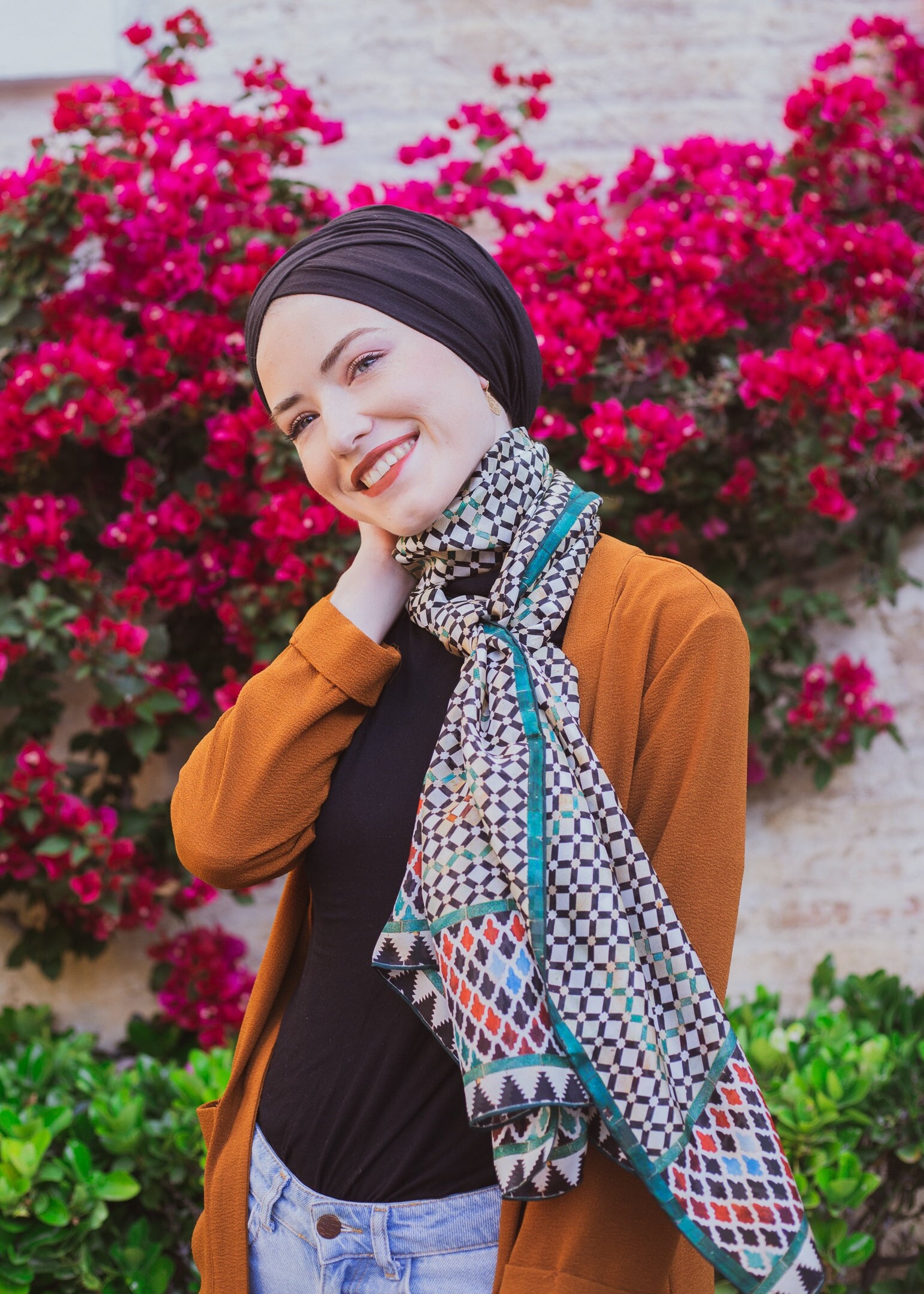 Mulberry Silk Scarf Patterned With Moroccan Tiles Art, Alhambra of