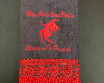 Embroidered Clergy Towel, Lace Trim, Personalized Praise Dance Gift