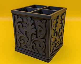 Gothic Desk Tidy Storage Cube – 3D Printed Organizer for Makeup Brushes, Pens & Tools