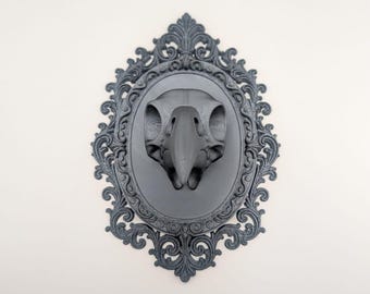 Gothic Raven Skull Wall Art – 3D Printed Ornate Frame | Dark Gothic Home Décor