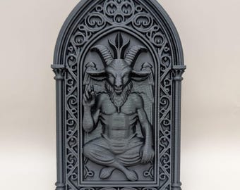 Gothic Baphomet Wall Art Plaque– 3D Printed Ornate Frame | Dark Gothic Home Décor