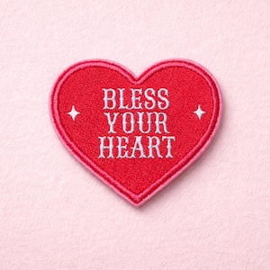 Bless Your Heart Iron-On Patch, Pink Heart Embroidered Patch, Funny Statement Patch, Tote Bag Jacket Backpack Hat Patch, Gift for Her