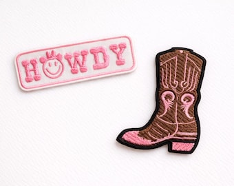 Howdy Iron On Patch Set, Cowgirl Boot Patch, Western Embroidered Patches, Cute Cowboy Patch Set for Tote Jacket Backpack