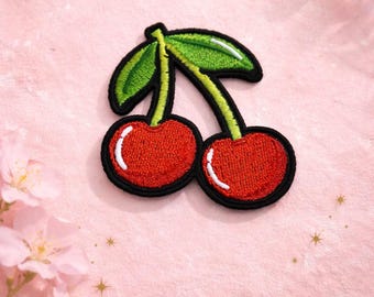 Cherry Iron On Patch, Cute Cherry Patch, Red Cherry Embroidered Patch, Iron On Patch for Jackets, Cute Fruit Patch, Patch for Sweatshirts, P