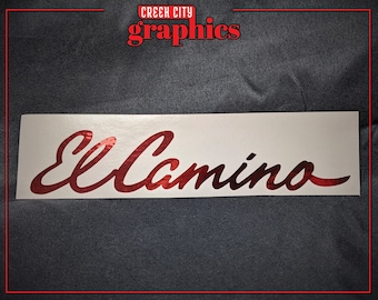 Chevy Chevrolet El Camino Cursive Vintage Retro Automotive Car Truck Motorcycle Medium Size Vinyl Decal Sticker - Chrome Mirror Red