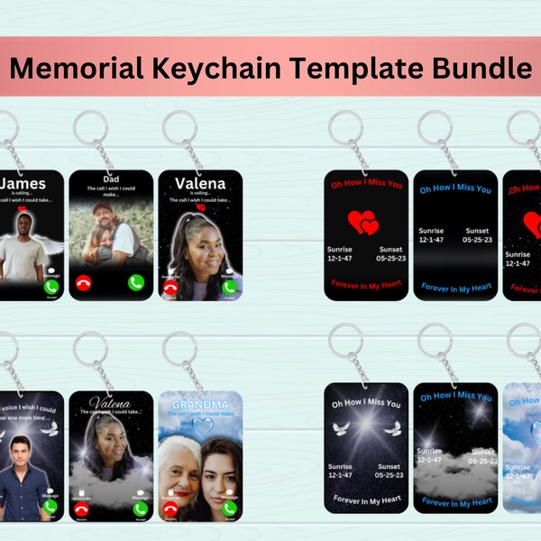 Memorial Keychain Design Bundle, Grief Keepsake, In Loving Memory Keychain Template, The Call I Wish I Could Make, Editable Canva Template