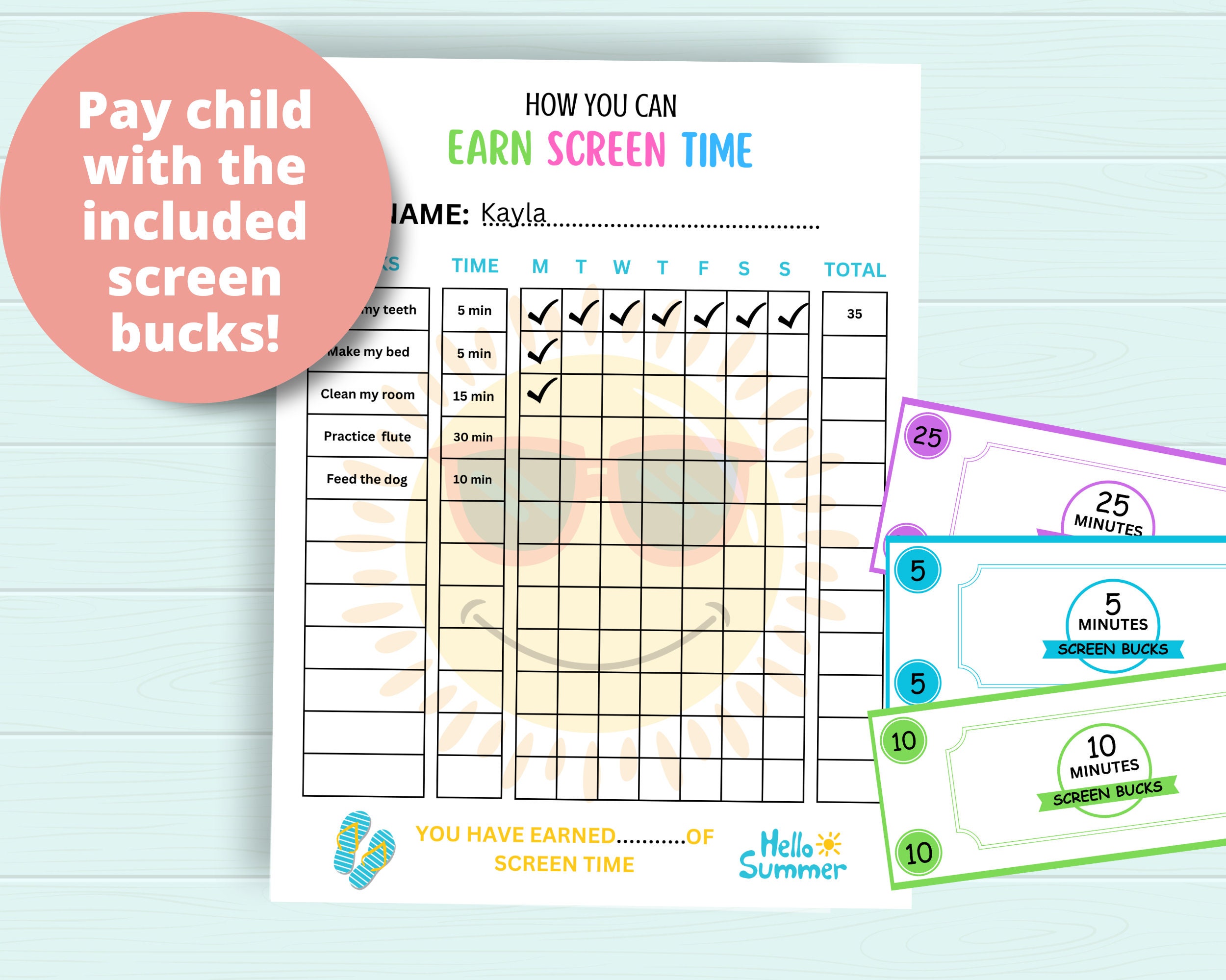 Screen Time Checklist Summer Earn Screen Time Screen Bucks - Etsy
