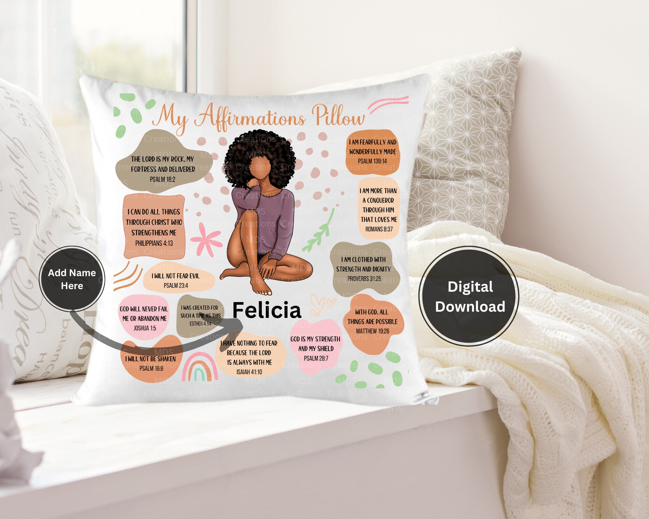 Bible Affirmations Pillow PNG BUNDLE 4 Pngs18x18 Etsy