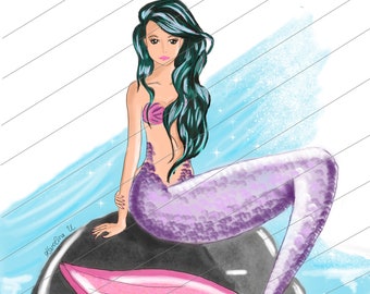 Fashion illustration, Mermaid Illustration, Illustration art, Mermaid art, Summer drawing, Illustration drawing