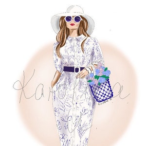 Illustration Eleganz Mädchen, Clipart Girl, Fashion Girl mit Tasche, elegantes Mädchen