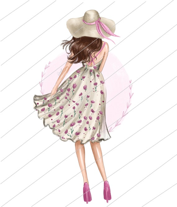 Spring girl, Illustration, Clipart, Fashion girl in a dress