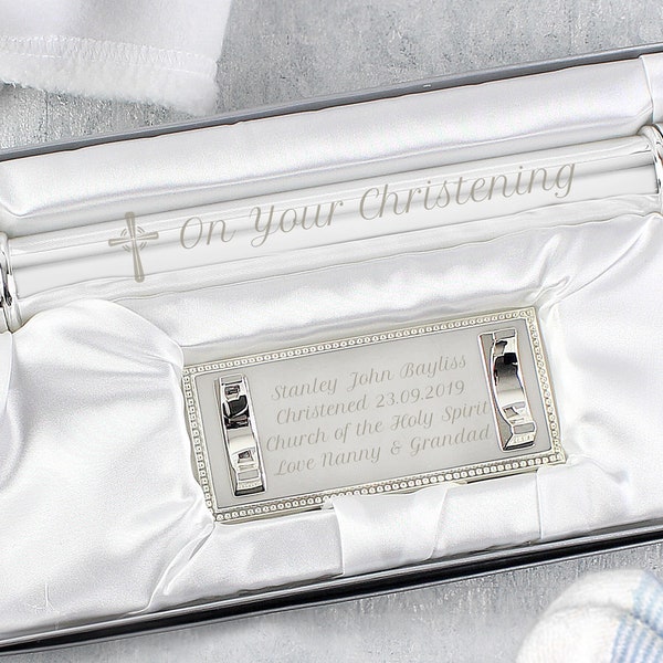 Christening Certificate Holder, Personalized Capsule on Stand with Own Inscription, Silver Plated with Cross Design, Religious Gift