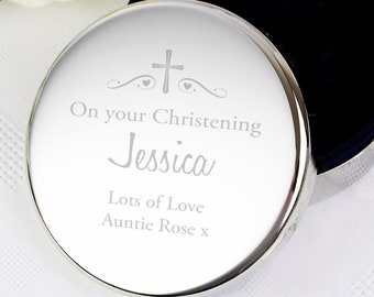 Personalised Cross Design Trinket box, Gift for Baptism, Holy Communion, Confirmation, Wedding, Custom Wording, Silver coloured Meta