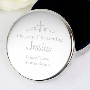 Personalised Cross Design Trinket box, Gift for Baptism, Holy Communion, Confirmation, Wedding, Custom Wording, Silver coloured Meta image 1